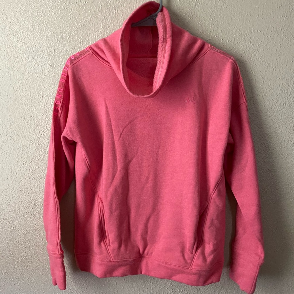 Under Armour, pink, cowl neck sweatshirt.